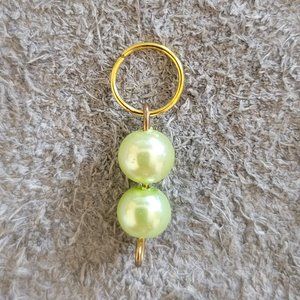 Gold Tone Faux Green Pearl Beads Style Pendant 3/4" Long Costume Fashion Jewelry